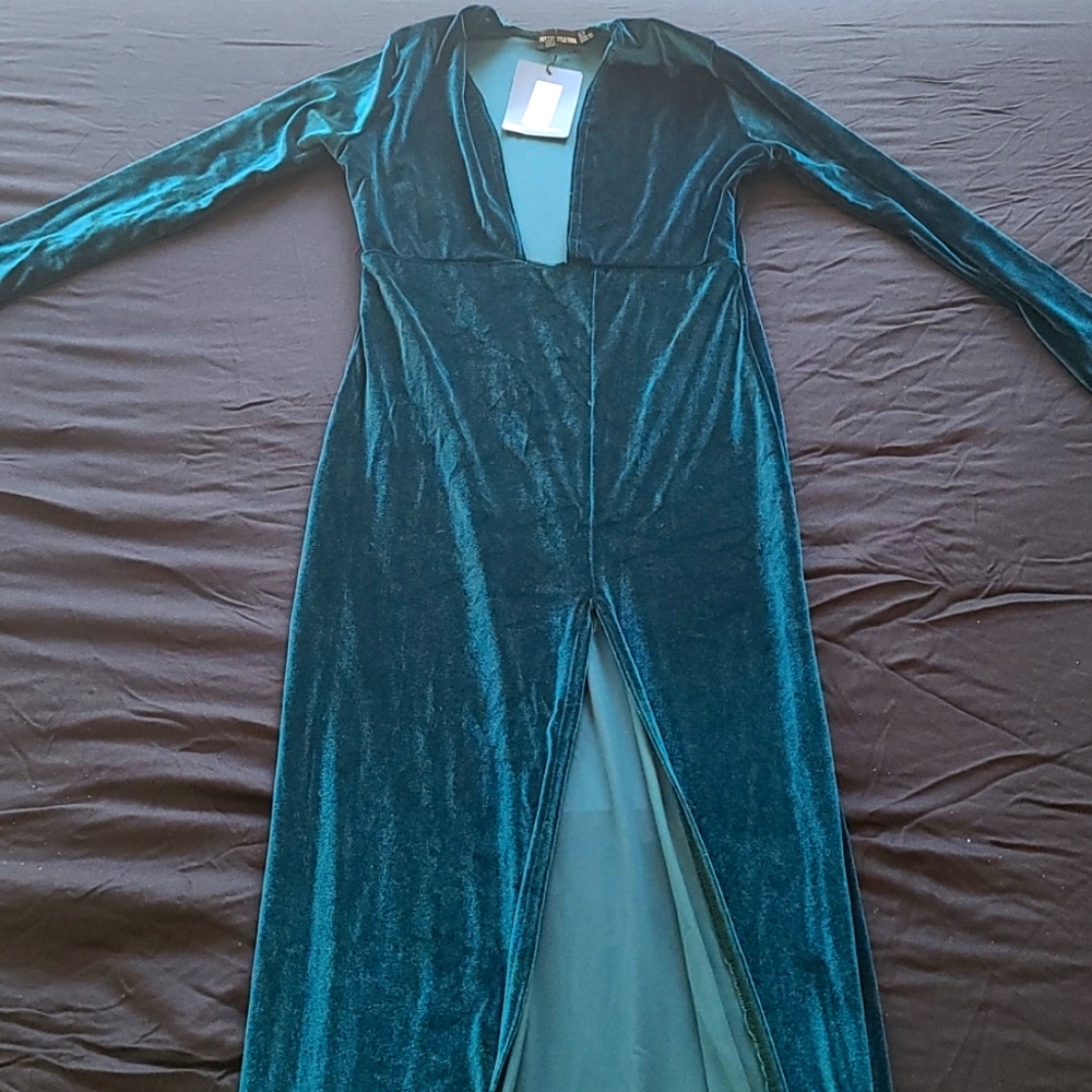 Emerald Green Velvet Plunge Split Leg Maxi Dress